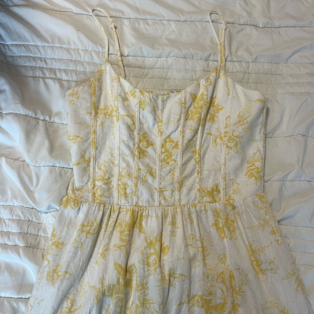 Wayf White and Yellow Floral Spaghetti Strap Dress